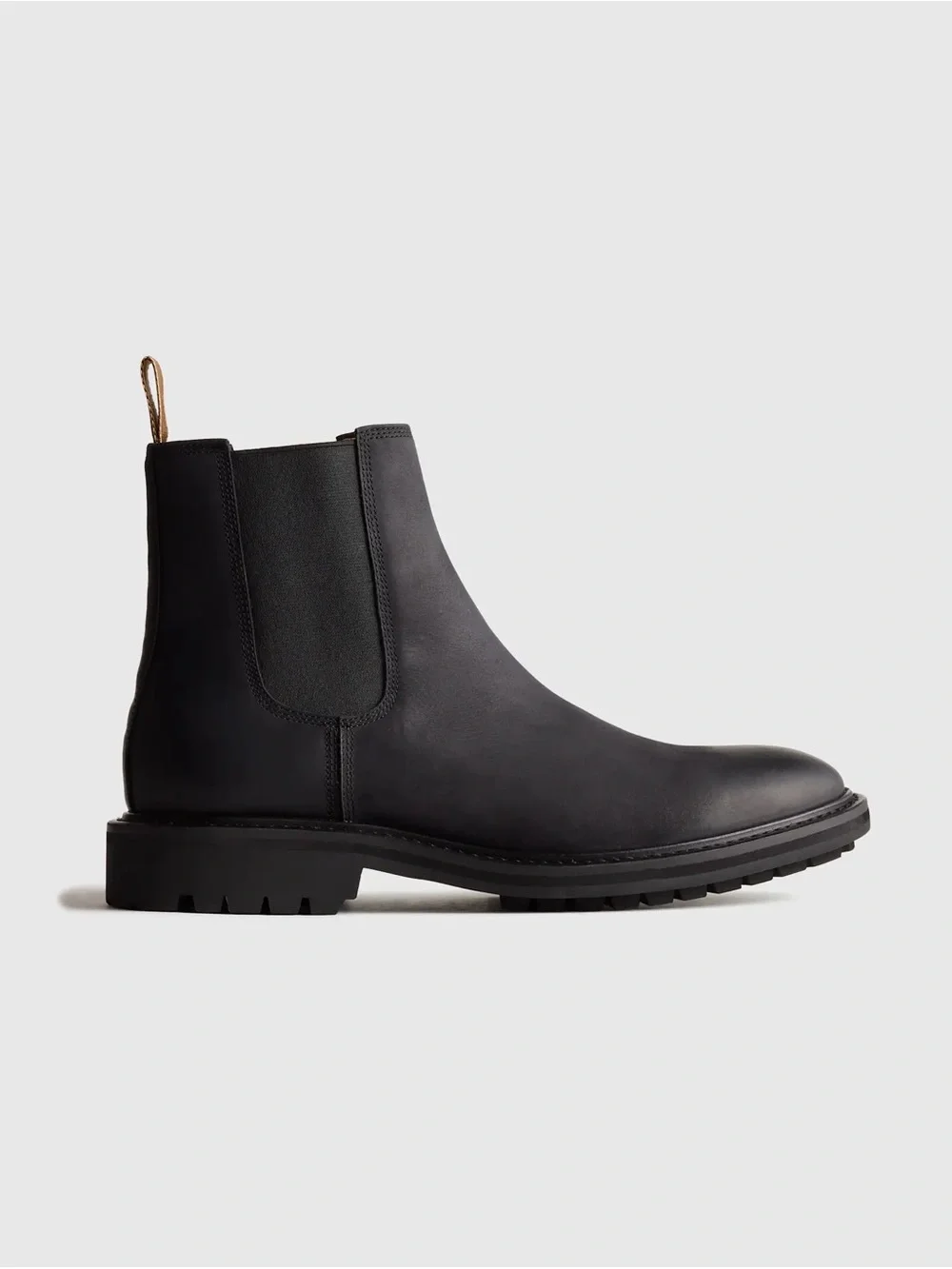Quince NEW Men Rugged Leather Lug Sole Chelsea Boot Black Ankle Pull On